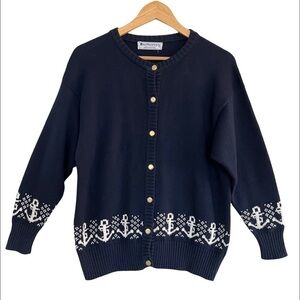 BURBERRY’S Vintage Button Down Navy Blue Anchor Cardigan